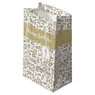 Bolsa De Regalo Pequeña 105o oro feliz del cumpleaños y modelo blanco del