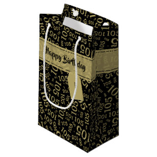 Bolsa De Regalo Pequeña 105o oro feliz del cumpleaños y modelo negro del