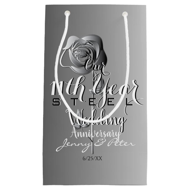 Bolsa De Regalo Pequeña 11° Aniversario Boda con Rosa de Acero (Anverso)