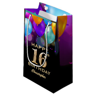 Bolsa De Regalo Pequeña 16.ª fiesta de cumpleaños Globos de oro y negro