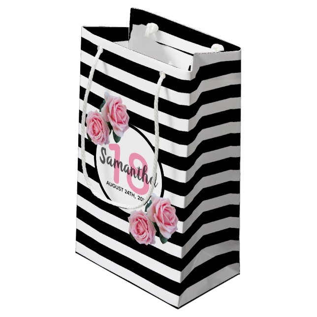 Bolsa De Regalo Pequeña 18 años rosas rosas rosas negras rayas blancas (Angulo reverso)