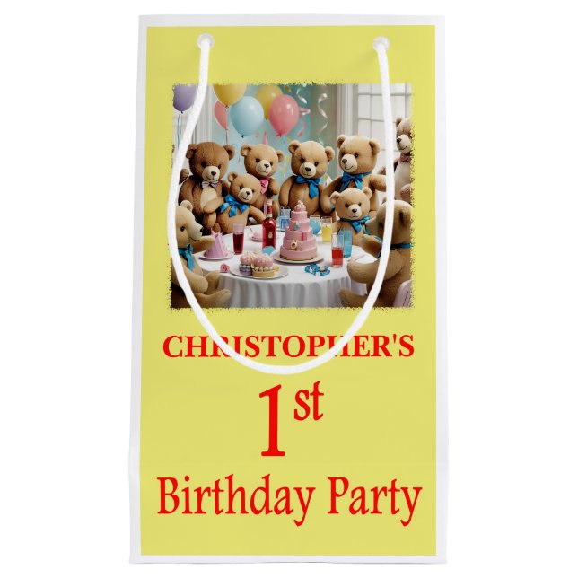 Bolsa De Regalo Pequeña 1.ª Fiesta de cumpleaños Teddy Bears Fiesta (Anverso)