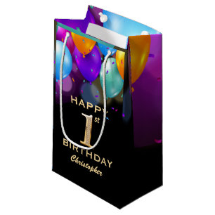 Bolsa De Regalo Pequeña 1.ᵉʳ Fiesta de cumpleaños Globos de oro y negro