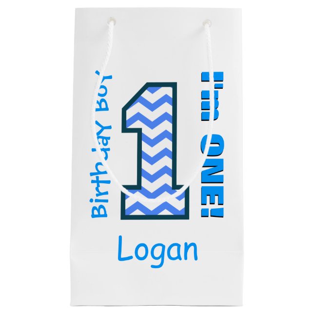Bolsa De Regalo Pequeña 1r Muchacho Chevron del cumpleaños un (Anverso)