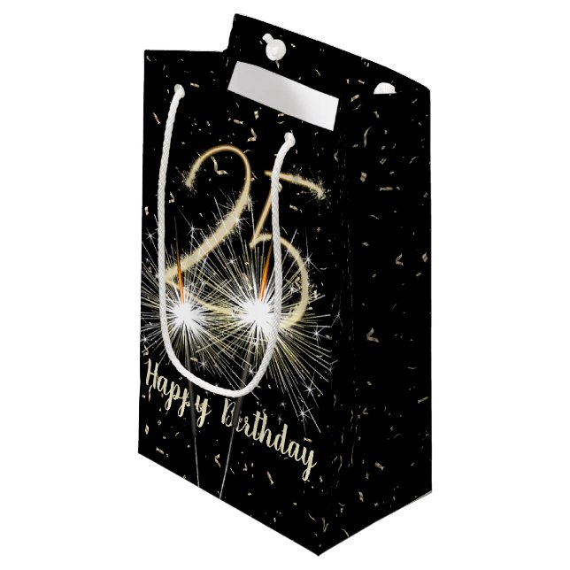 Bolsa De Regalo Pequeña 25.º Cumpleaños Sparkler En Negro (Angulo Anverso)