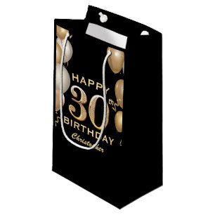 Bolsa De Regalo Pequeña 30.º Fiesta de cumpleaños Globos de oro y negro