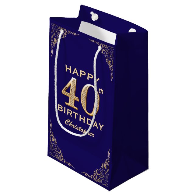 Bolsa De Regalo Pequeña 40.ª Fiesta Purpurina Azul y Oro (Angulo Anverso)
