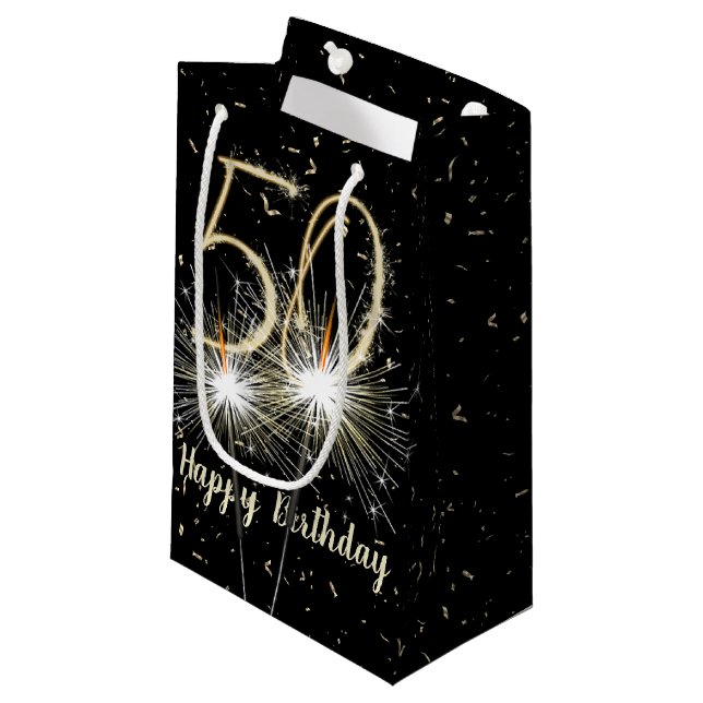 Bolsa De Regalo Pequeña 50.º cumpleaños Sparkler en negro (Angulo Anverso)
