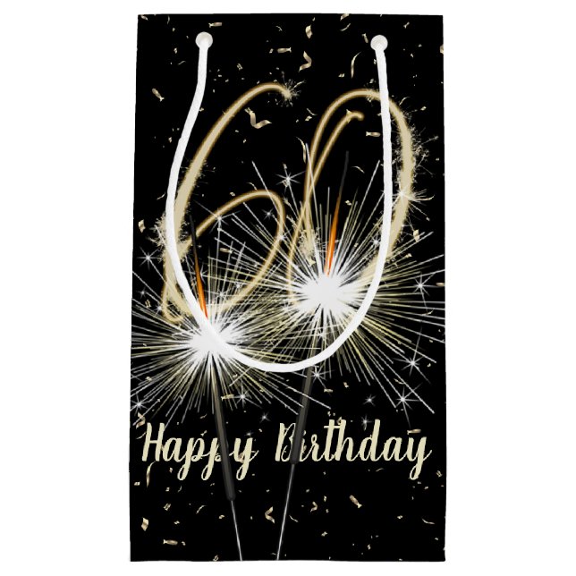 Bolsa De Regalo Pequeña 60.º Cumpleaños Sparkler En Negro (Anverso)