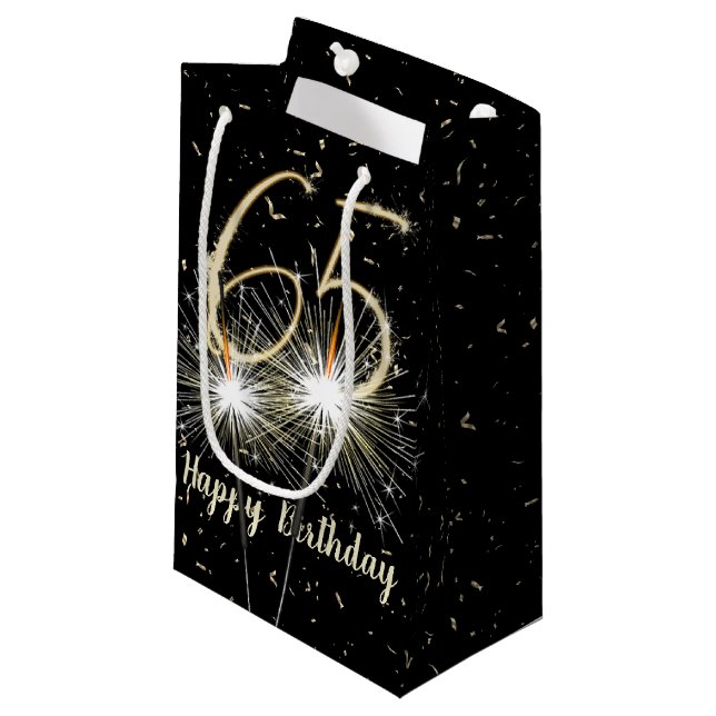 Bolsa De Regalo Pequeña 65.º Cumpleaños Sparkler En Negro (Angulo Anverso)