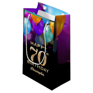 Bolsa De Regalo Pequeña 70.ª fiesta de cumpleaños Globos de oro y negro