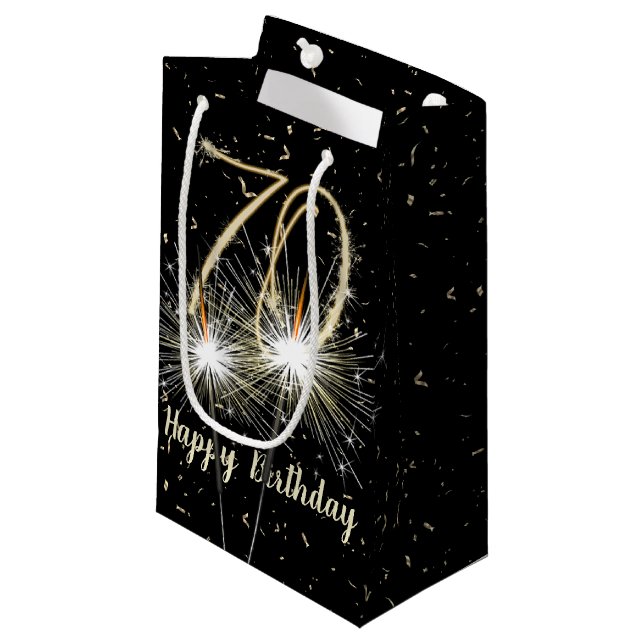 Bolsa De Regalo Pequeña 70.º cumpleaños Sparkler en negro (Angulo Anverso)