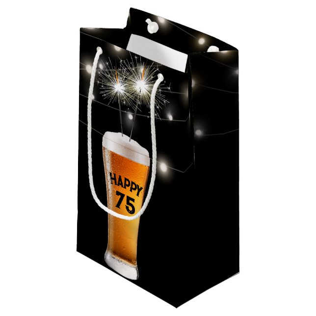 Bolsa De Regalo Pequeña 75.º Cumpleaños Sparkler En Cerveza (Angulo Anverso)