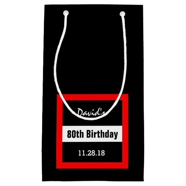 Bolsa De Regalo Pequeña 80.º cumpleaños negro con Personalizado de marco r (Anverso)
