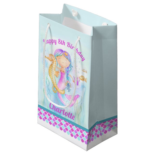 Bolsa De Regalo Pequeña 8.ª sirena de cumpleaños y personalizado de arte d (Angulo Anverso)