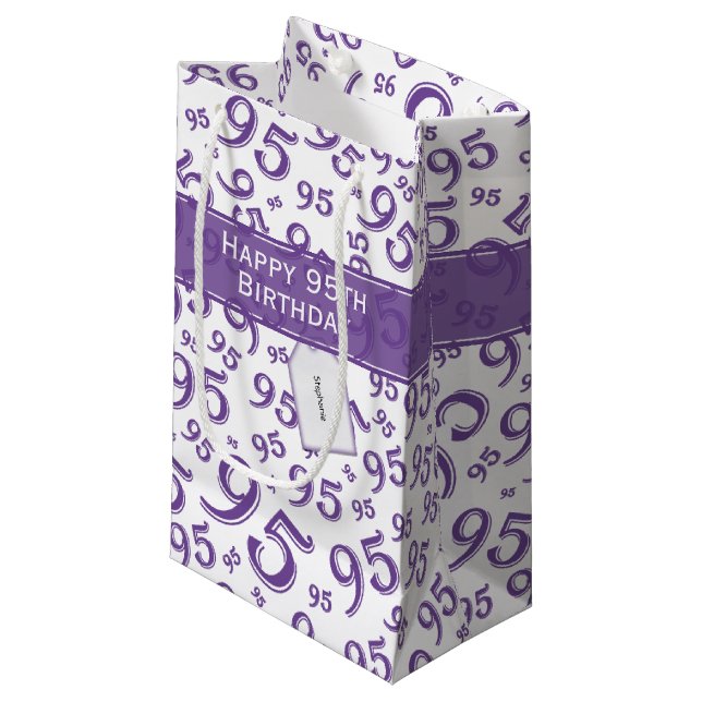 Bolsa De Regalo Pequeña 95.º Patrón de números aleatorios púrpura feliz de (Angulo Anverso)