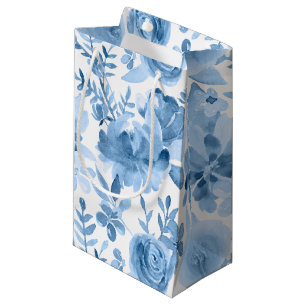 Bolsa De Regalo Pequeña Acuarela azul y blanca hermosa floral