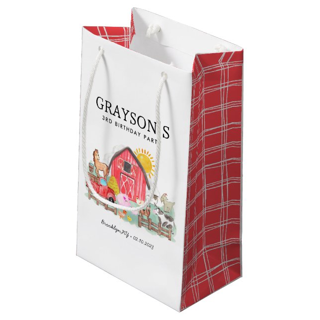 Bolsa De Regalo Pequeña Acuarela Barnyard Animales Niños Granja Cumpleaños (Angulo reverso)