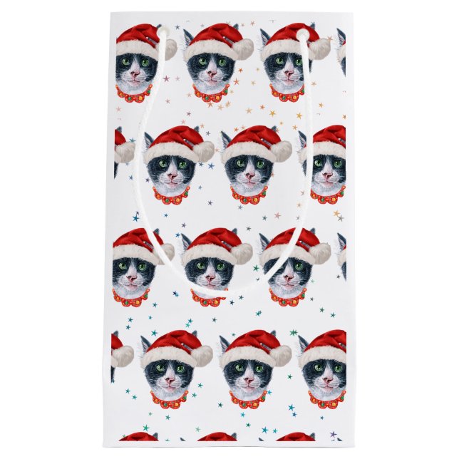 Bolsa De Regalo Pequeña Acuarela De Gato Negro Y Blanco navidades (Anverso)