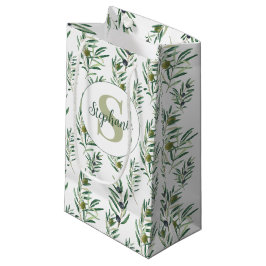 Bolsa De Regalo Pequeña Acuarela Monograma Nombre Patrón Ramas de Olivo
