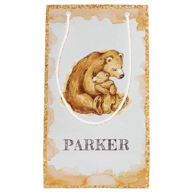 Bolsa De Regalo Pequeña Acuarela personalizada Oso feliz cumpleaños (Anverso)