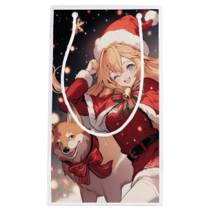 Bolsa De Regalo Pequeña Adorable Chica de Santa Anime y Navidades Perro Sh
