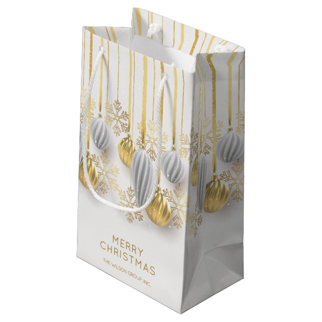 Bolsa De Regalo Pequeña Adornos navideños retro oro y plata (Angulo reverso)
