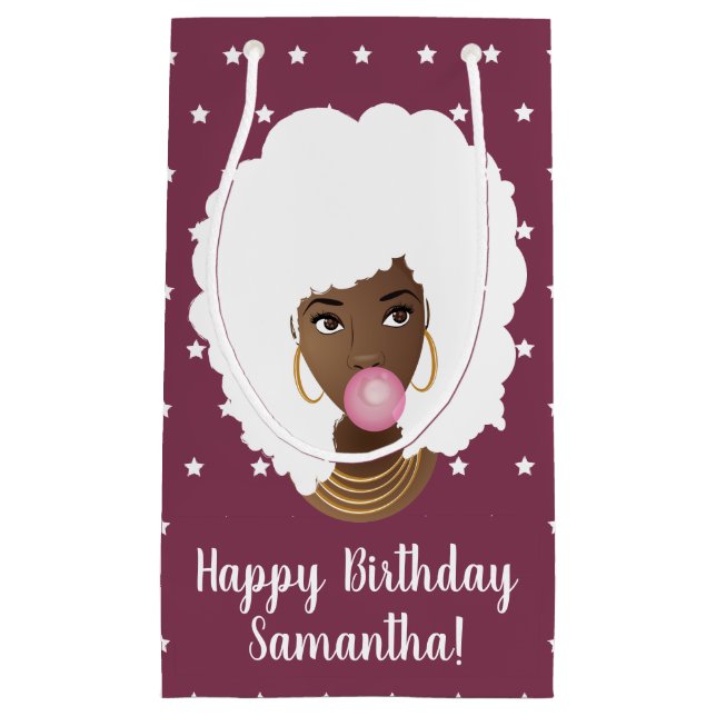 Bolsa De Regalo Pequeña Afro blanco, bblegum, estrellas, púrpura (Anverso)