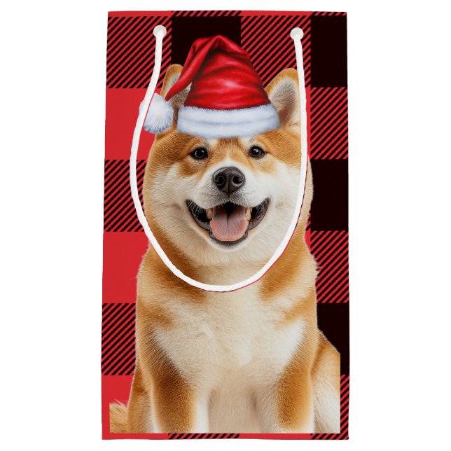 Bolsa De Regalo Pequeña Akita Dog Holiday Red Buffalo Plaid Christmas (Anverso)
