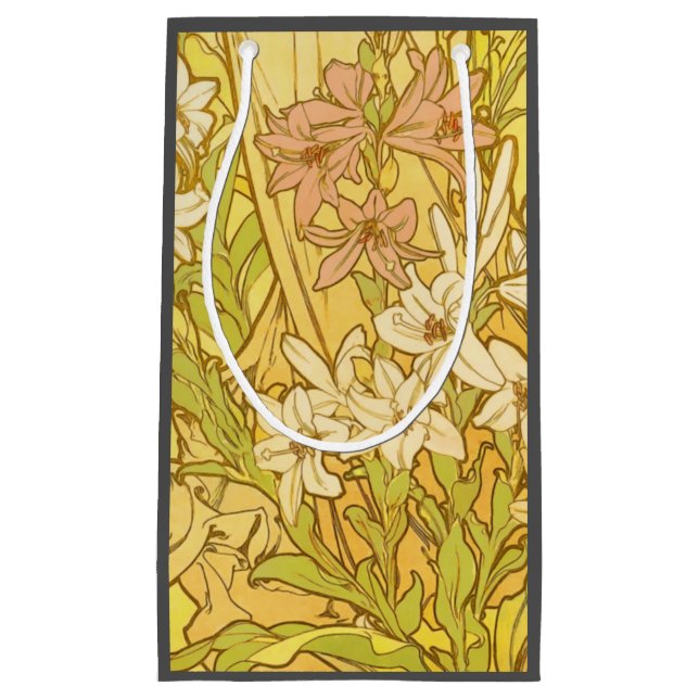 Bolsa De Regalo Pequeña Alfonse Mucha Flores de lirio Art Nouveau (Anverso)