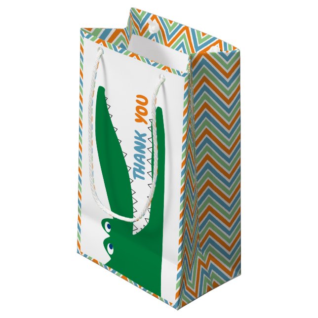 Bolsa De Regalo Pequeña Alligator Chomp, Chevron Gracias A Favor Bag (Angulo Anverso)