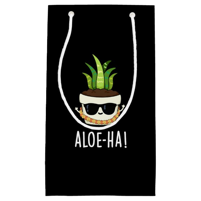 Bolsa De Regalo Pequeña Aloe-ha Funny Planta Hawaiana Pun Dark BG (Anverso)