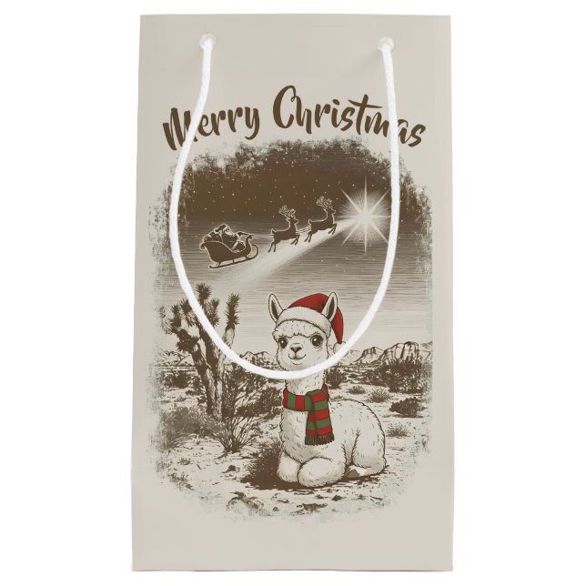 Bolsa De Regalo Pequeña Alpaca Navidades Cuidados + Santa + Sleigh reno - (Anverso)
