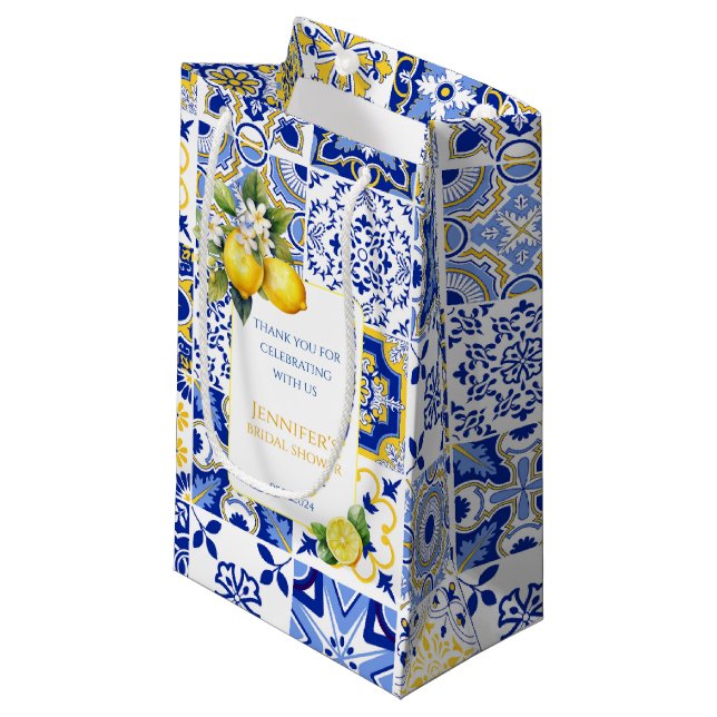 Bolsa De Regalo Pequeña Amalfi Blue Tiles Lemon Mediterráneo Gracias (Angulo Anverso)