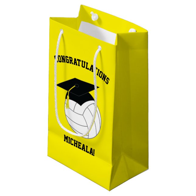 Bolsa De Regalo Pequeña Amarillo de los deportes de graduación de voleibol (Angulo Anverso)