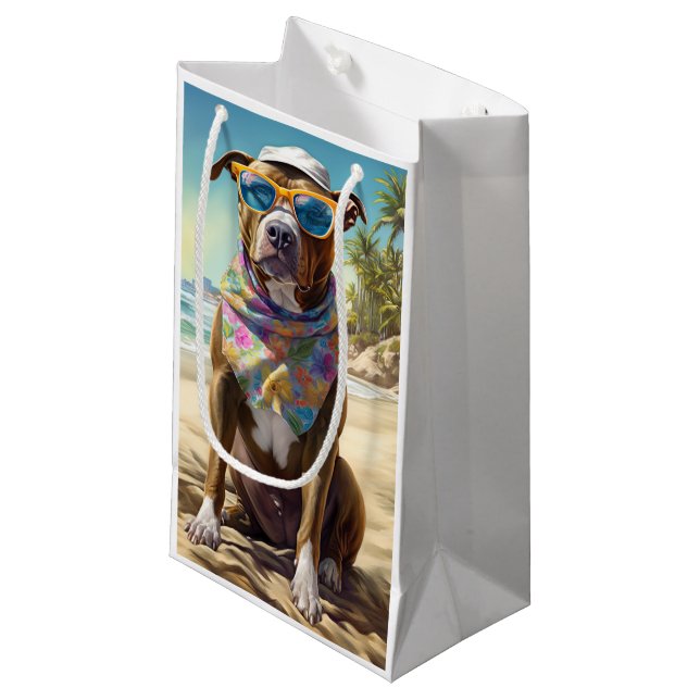 Bolsa De Regalo Pequeña American Staffordshire en la playa, regalo de vera (Angulo Anverso)
