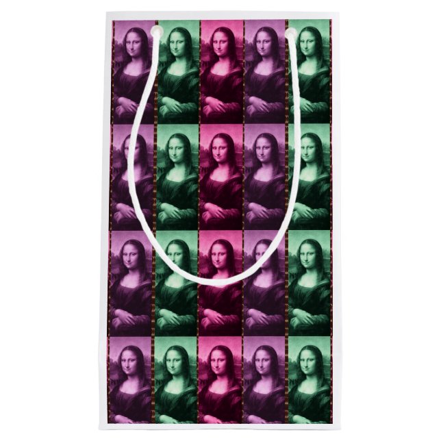 Bolsa De Regalo Pequeña Animal Mona Lisa Imprimir púrpura rosa verde (Anverso)