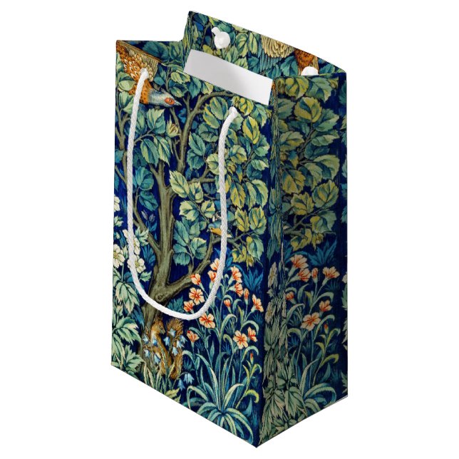 Bolsa De Regalo Pequeña Animales y flores, bosque, William Morris (Angulo Anverso)