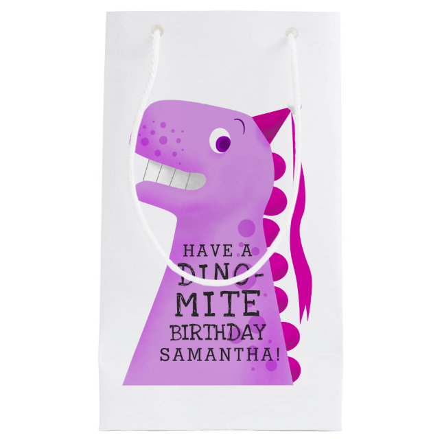 Bolsa De Regalo Pequeña Aniversario personalizado del rosa de los dinosaur (Anverso)