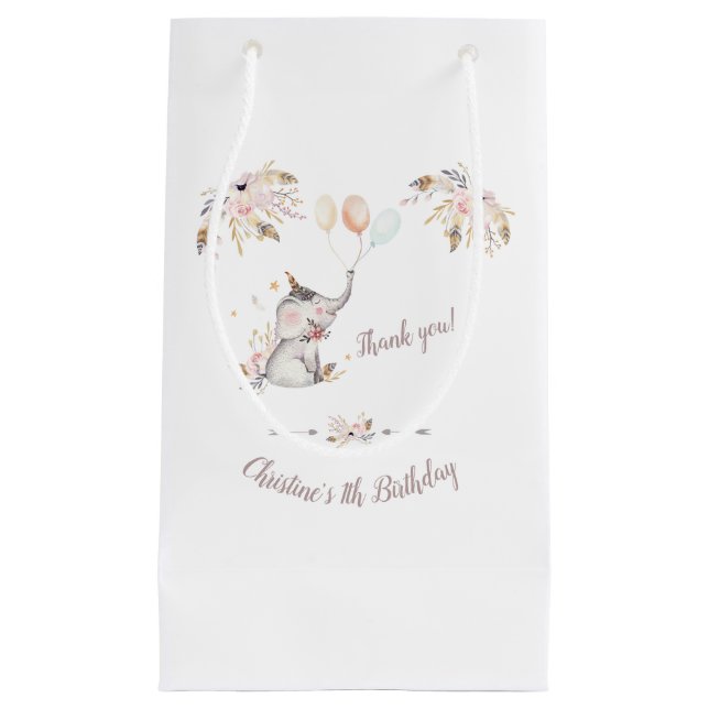 Bolsa De Regalo Pequeña Año de Personalizado Floral de Elefante Cute Boho  (Anverso)