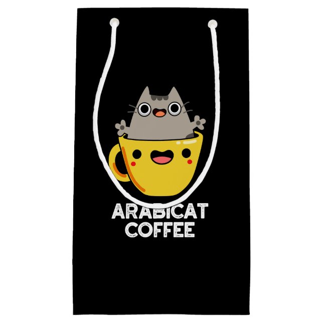 Bolsa De Regalo Pequeña Arabicat Coffee Funny Arabica Cat Pun Dark BG (Anverso)