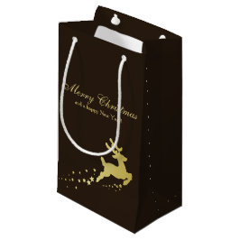 Bolsa De Regalo Pequeña Árbol de Navidad dorado con reno
