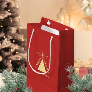 Bolsa De Regalo Pequeña Árbol de Navidad geométrico moderno rojo festivo