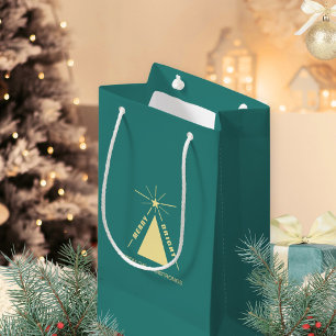 Bolsa De Regalo Pequeña Árbol de Navidad geométrico moderno turquesa teal