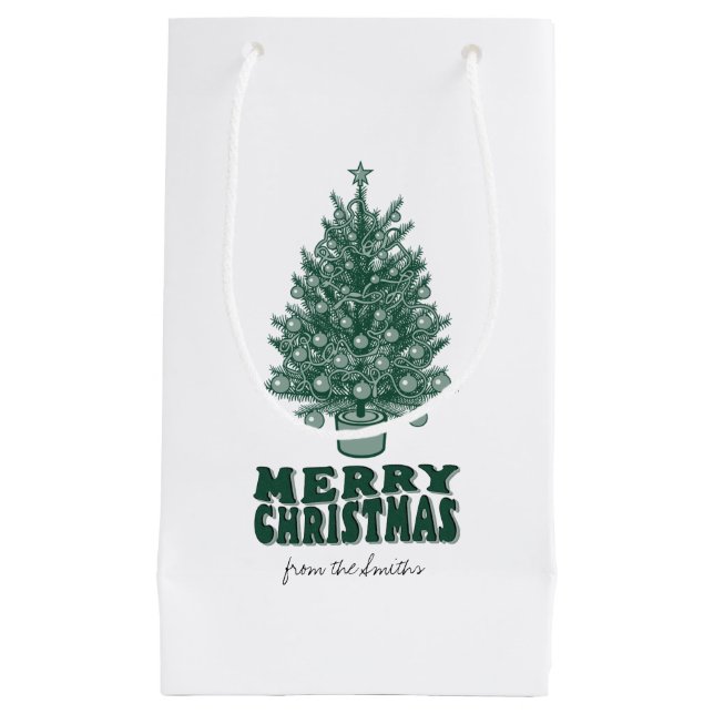 Bolsa De Regalo Pequeña Árbol de Navidad verde retro festivo (Anverso)