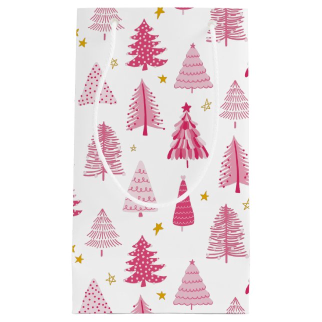 Bolsa De Regalo Pequeña Árbol de vacaciones de Navidades rosados (Anverso)
