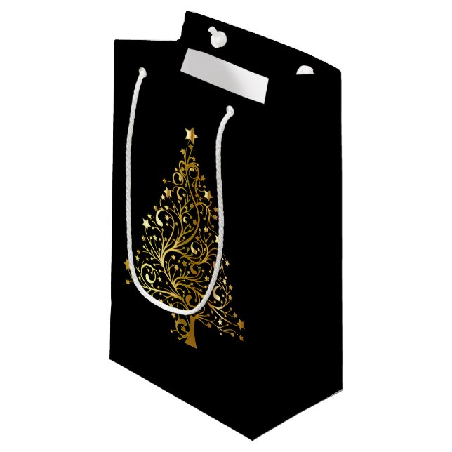 Bolsa De Regalo Pequeña Árbol negro y dorado espárrago de Navidad (Angulo Anverso)