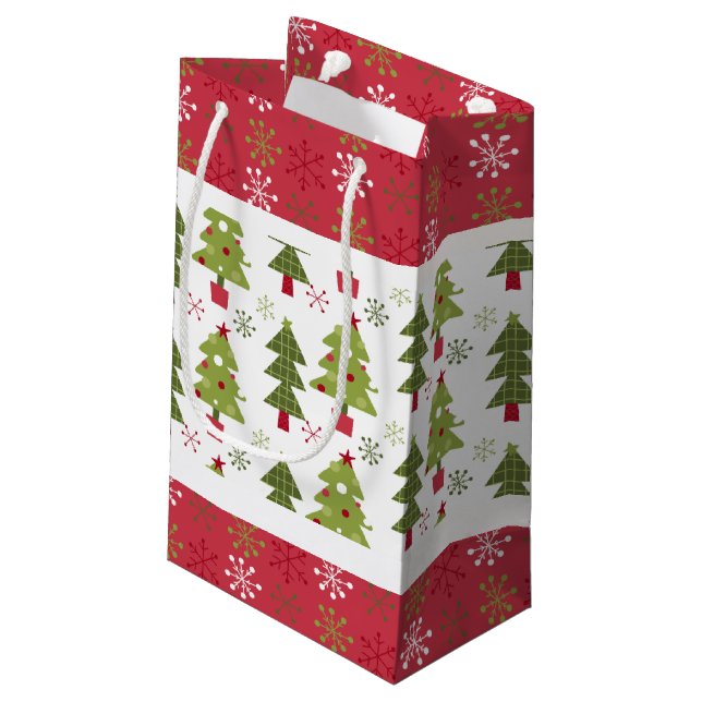 Bolsa De Regalo Pequeña Árbol rojo, blanco y verde navidades (Angulo reverso)