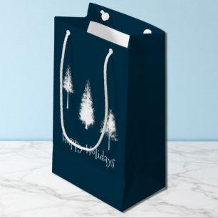 Bolsa De Regalo Pequeña Árboles de invierno azul de la marina