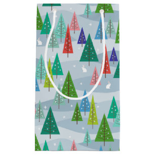 Bolsa De Regalo Pequeña Árboles de Navidad de invierno inspirados retro